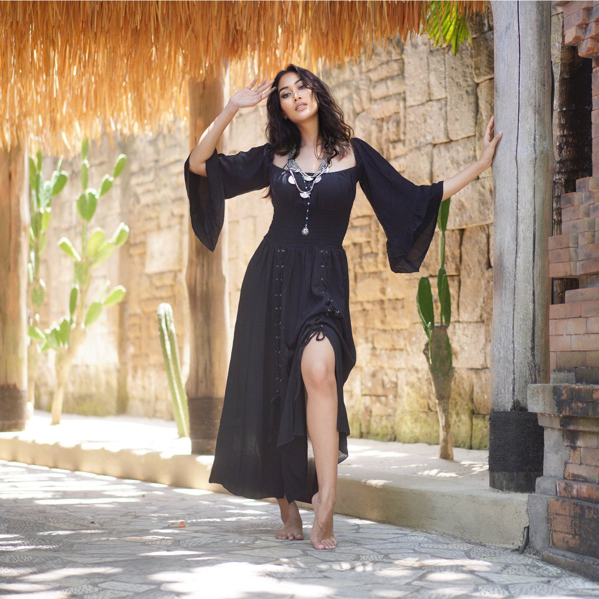 Rylan Smocked Waist Square Neckline Ren Faire Maxi Dress