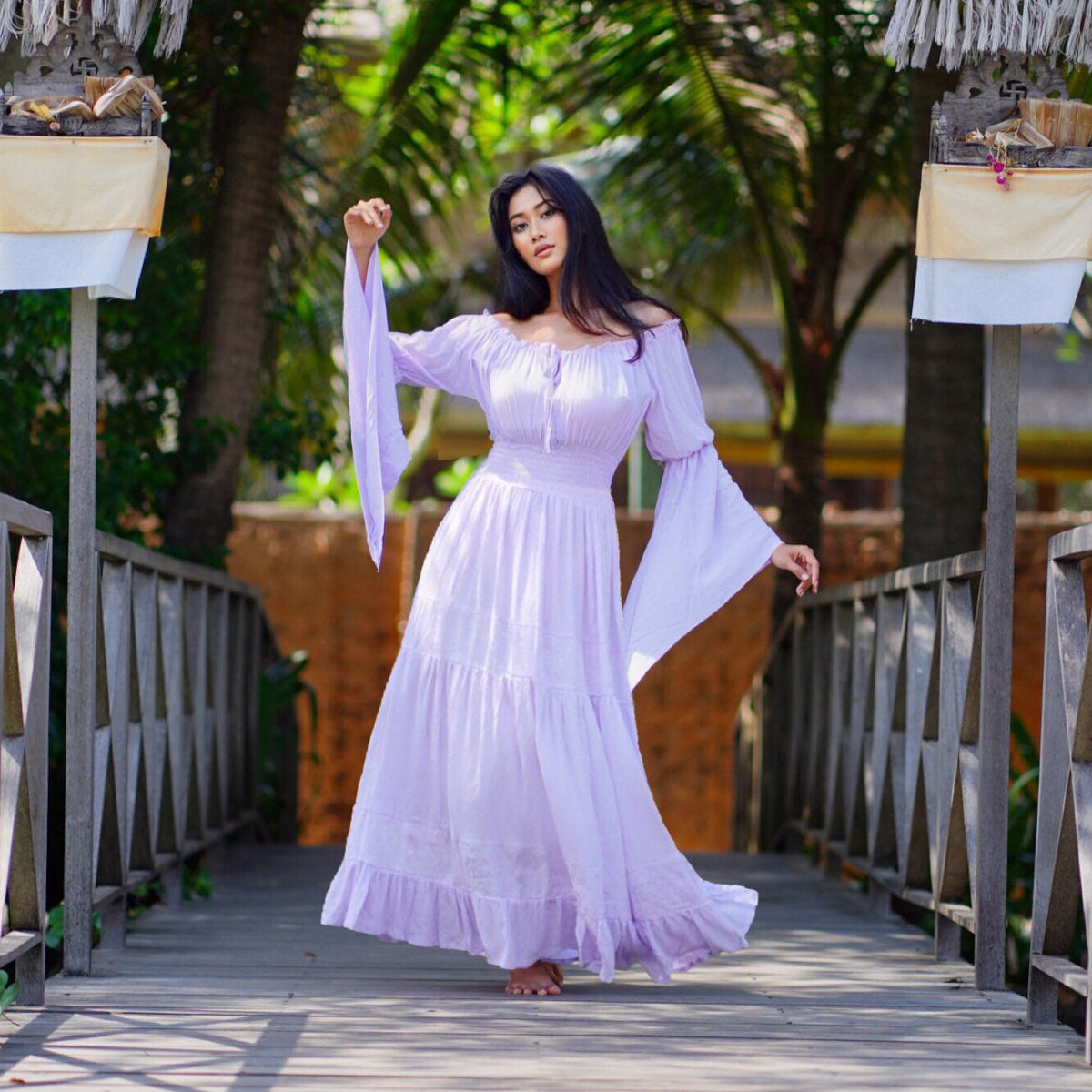 Elsa Renaissance Bell Sleeves Elasticized Waist Maxi Dress