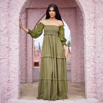 Selena Elasticized Empire Waist Tiered Boho Maxi Dress