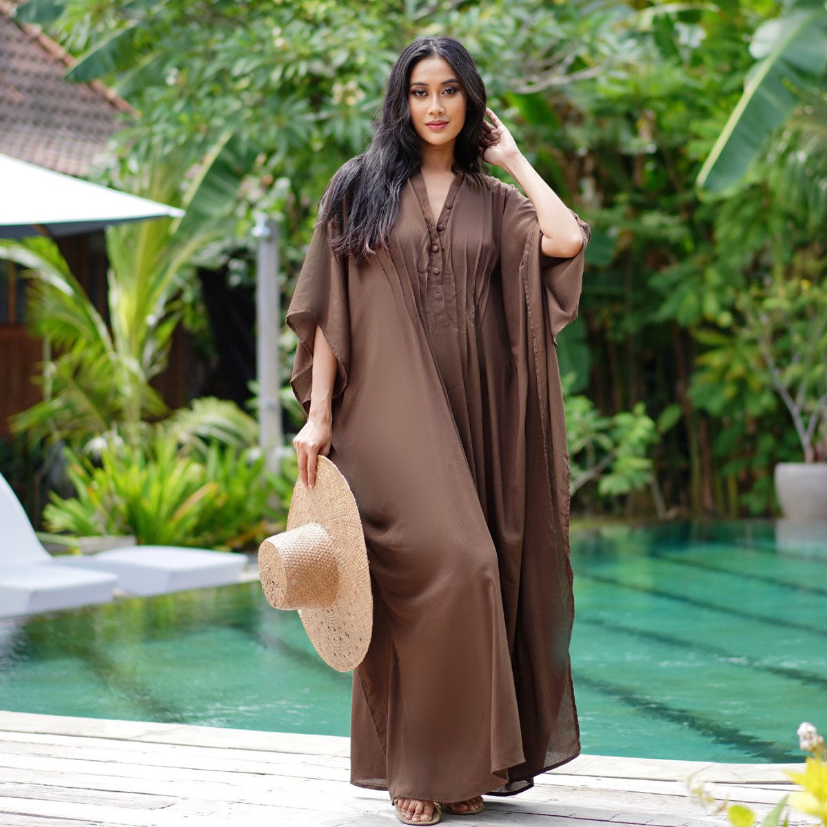Jaylene Button Down Kaftan Maxi Dress