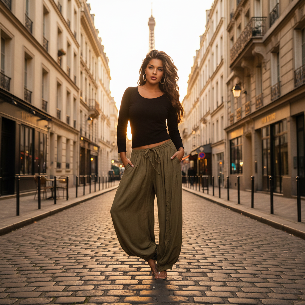 Olive Boho Drawstring Harem Pants