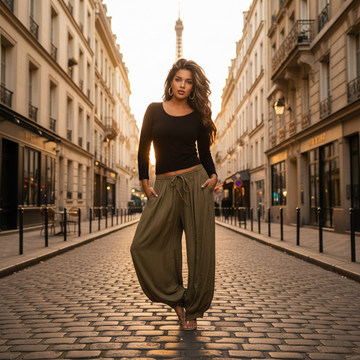 Olive Boho Drawstring Harem Pants