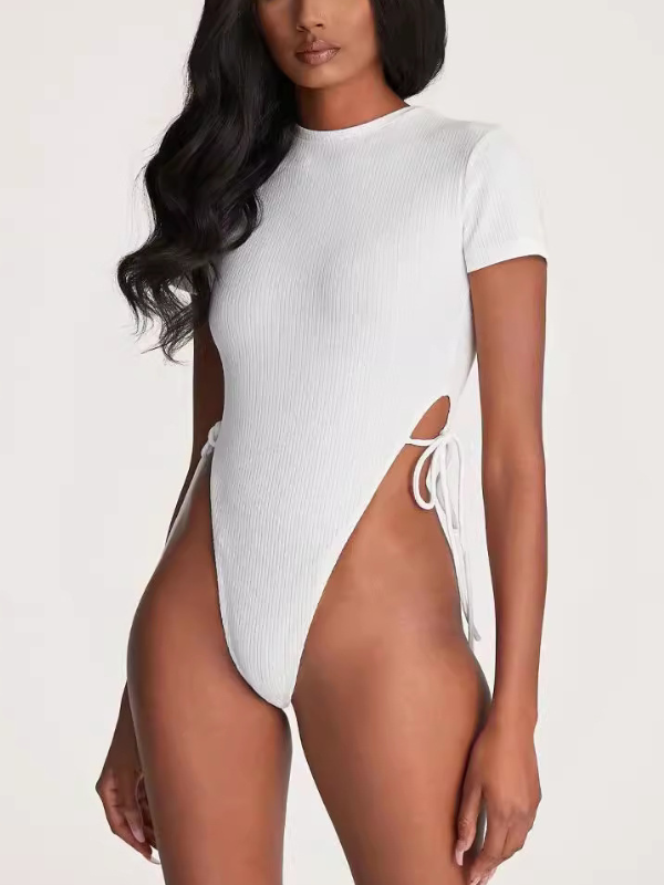 Crew Neck Inner Wear Side - Tie Waist - Revealing Bodysuits
