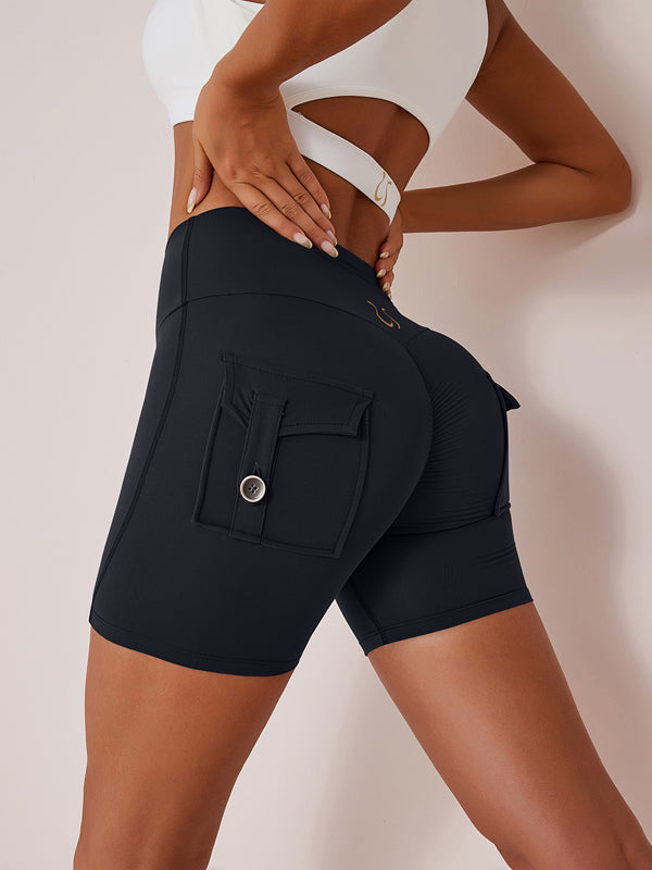 Elastic Hip Lifting Spandex Gym Cargo Booty Shorts