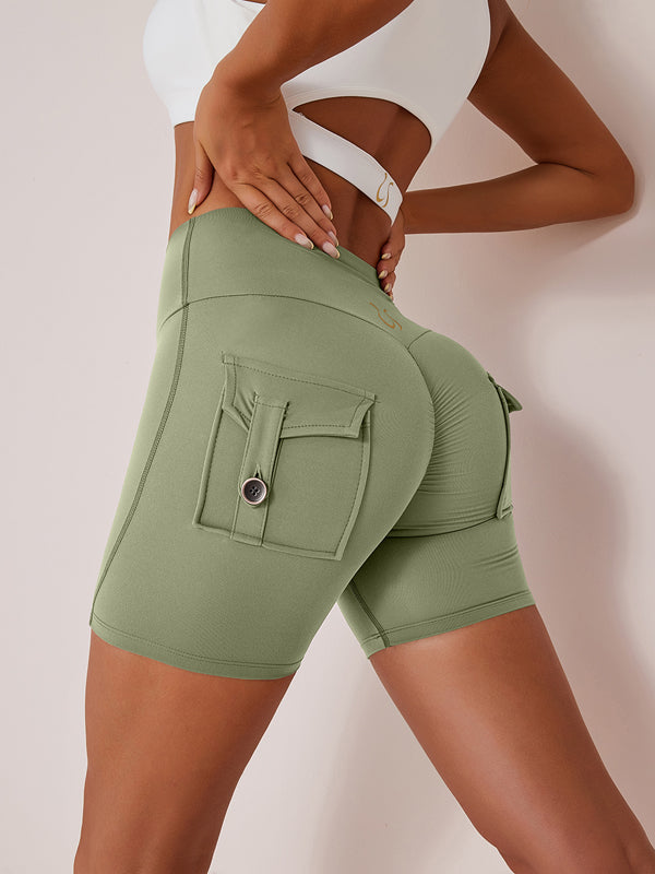 Elastic Hip Lifting Spandex Gym Cargo Booty Shorts