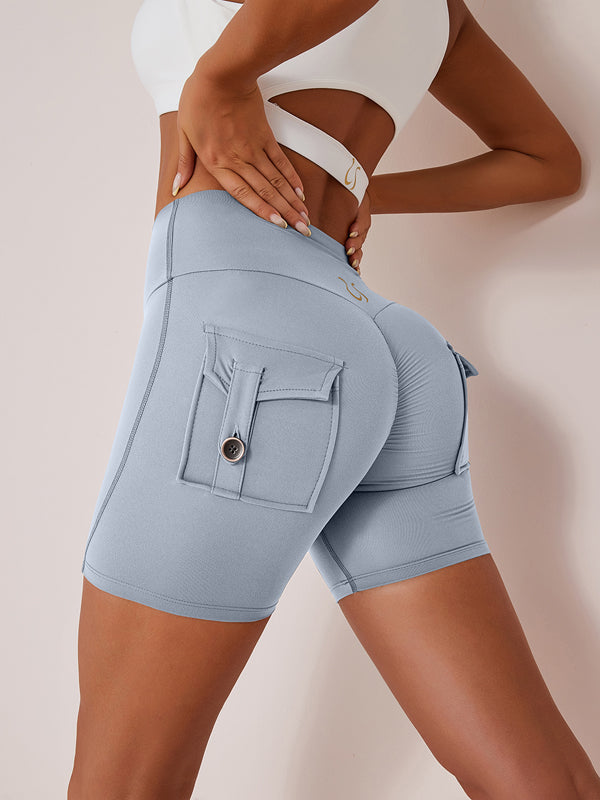 Elastic Hip Lifting Spandex Gym Cargo Booty Shorts