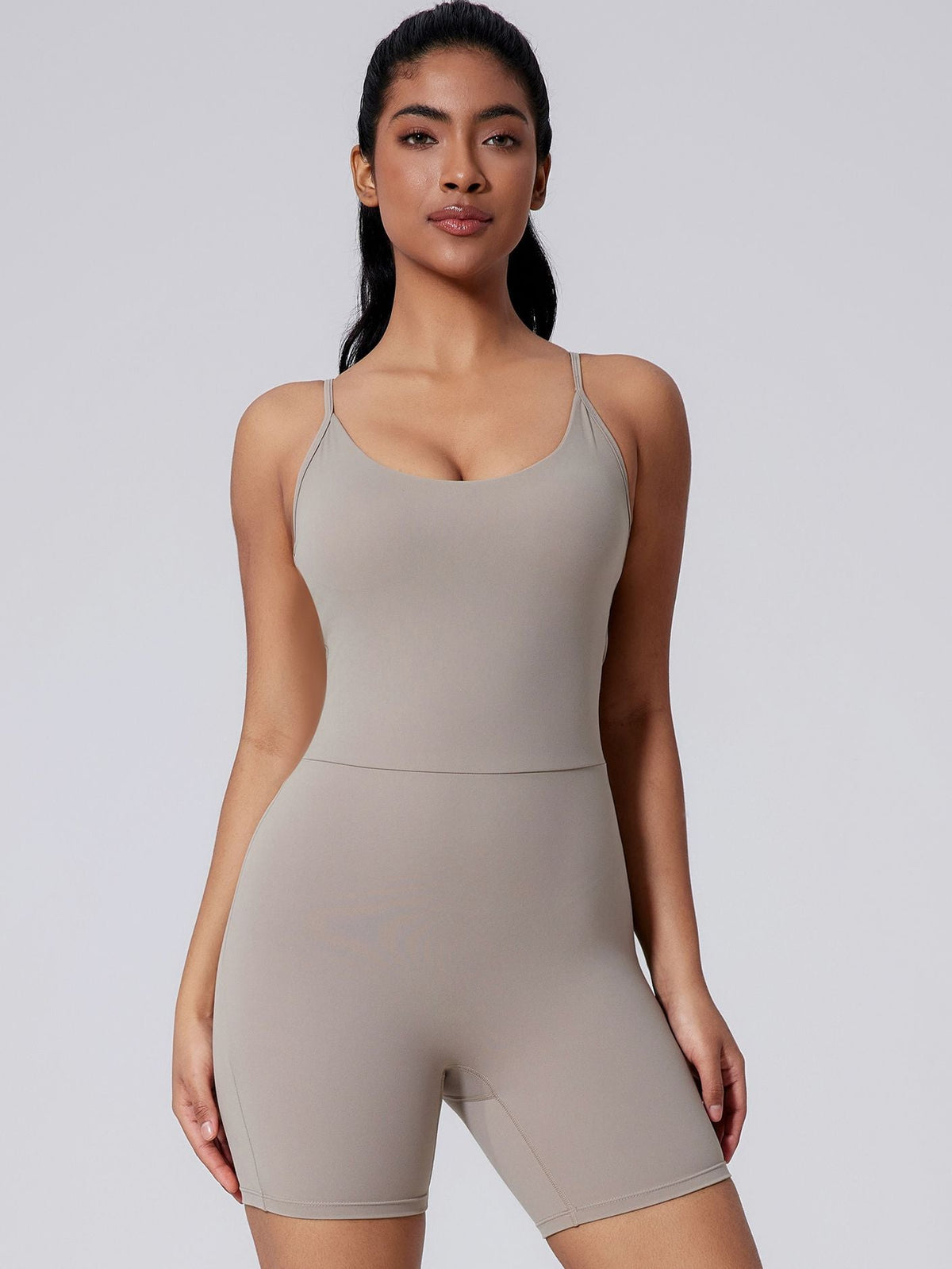 Backless Solid Color Elastic Tight Romper