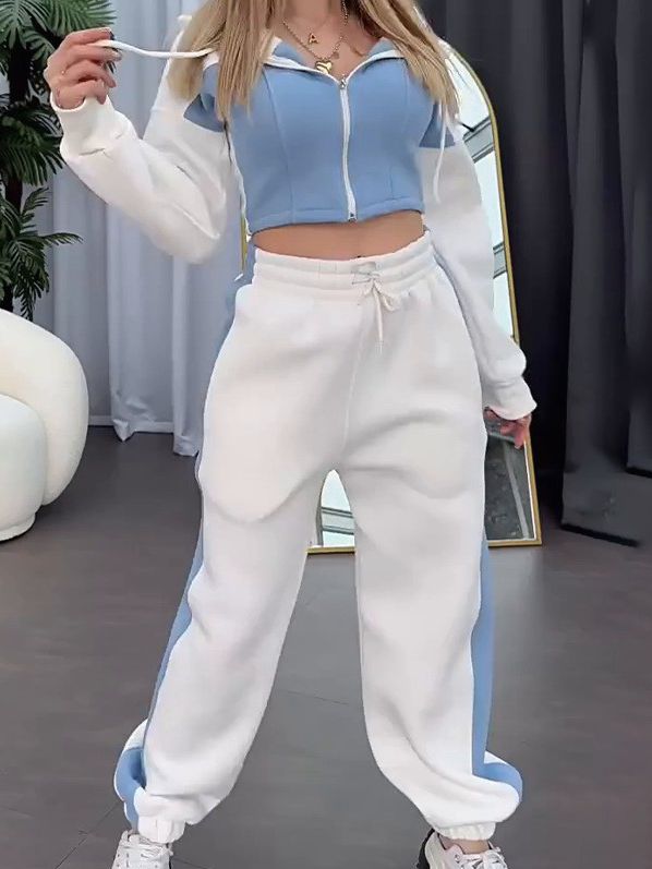 Contrast Color Pocket Casual Tracksuit