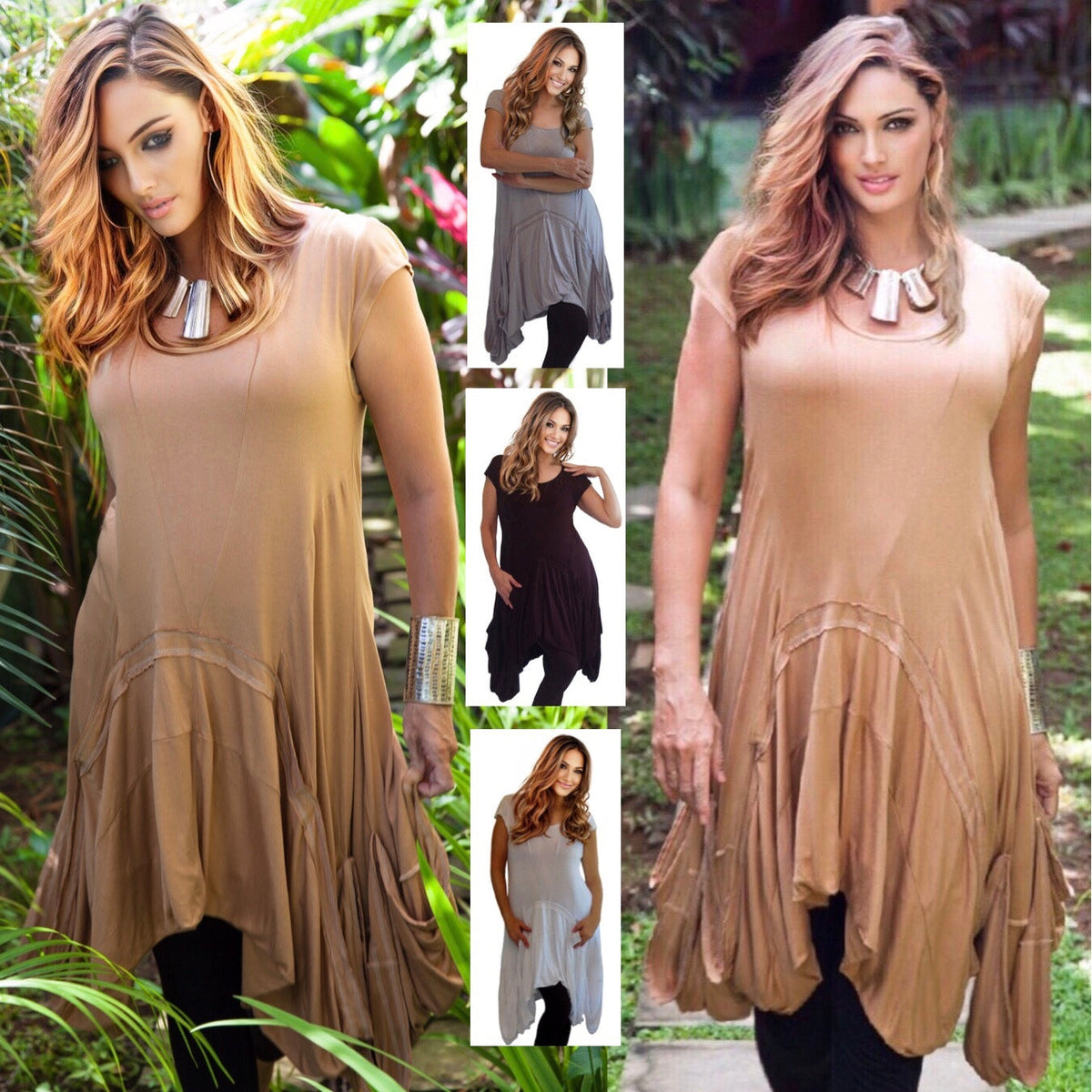 Brooklyn Lagenlook Shark Bite Hem Cap Sleeve Tunic