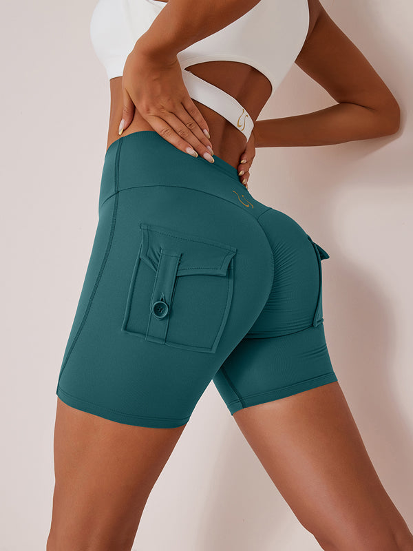 Elastic Hip Lifting Spandex Gym Cargo Booty Shorts