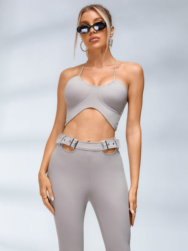 Button Cutout Cargo Style Flare Design Leggings