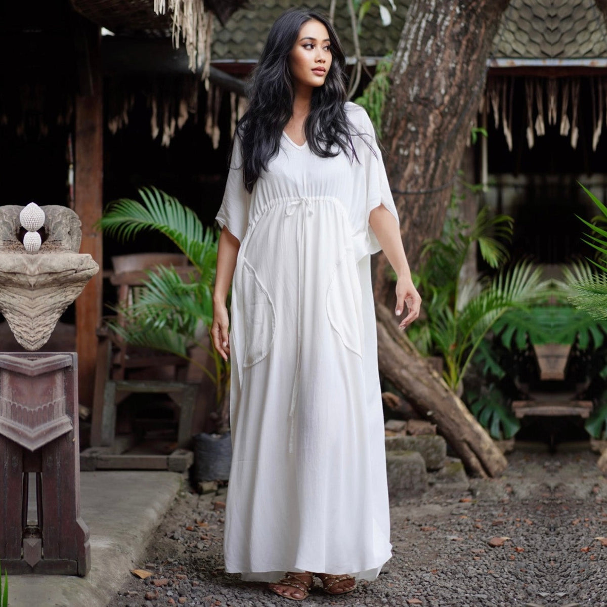 Maddison V Neck Tie front Kaftan Maxi Dress