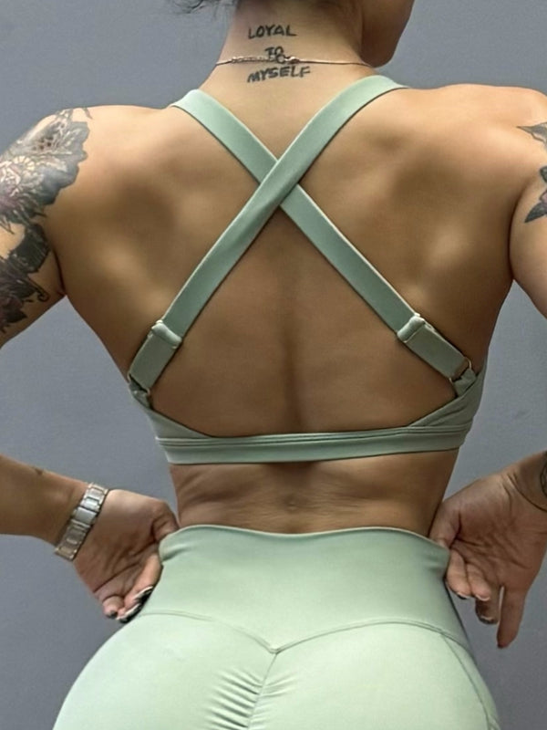 Folds Cutout Cross Back Sports Bras