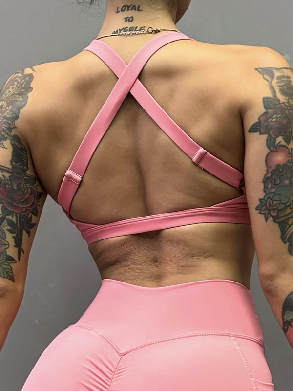 Folds Cutout Cross Back Sports Bras