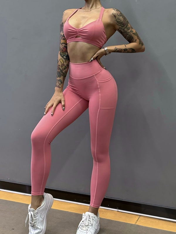 Folds Cutout Cross Back Sports Bras