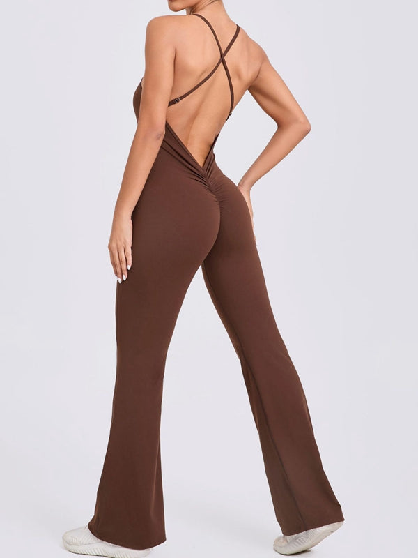 Cross Back Flare Booty Jumpsuit