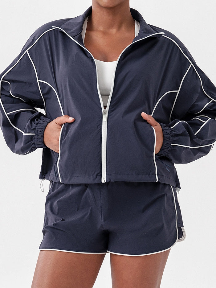 Contrast Color Zipper Pocket Casual Loose Quick Dry Jackets
