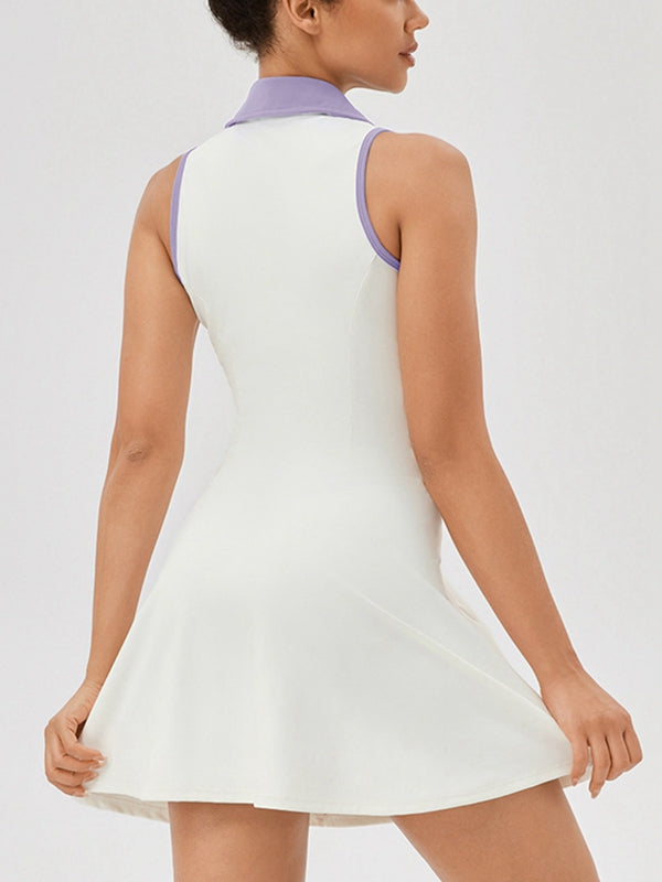 Lapel Collar Zipper Short Dress