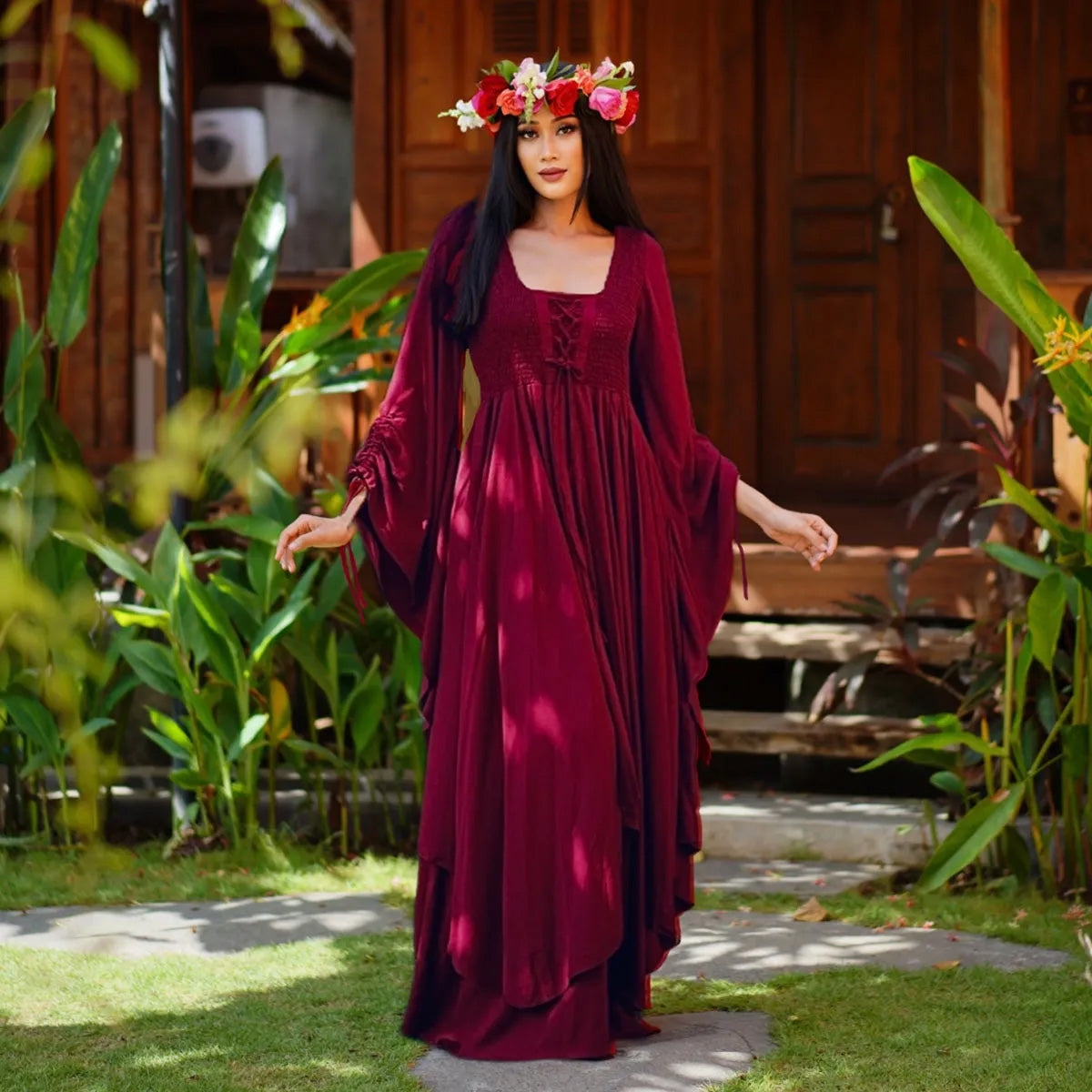 Bellamy Smocked Bodice Fairy Renaissance Maxi Dress