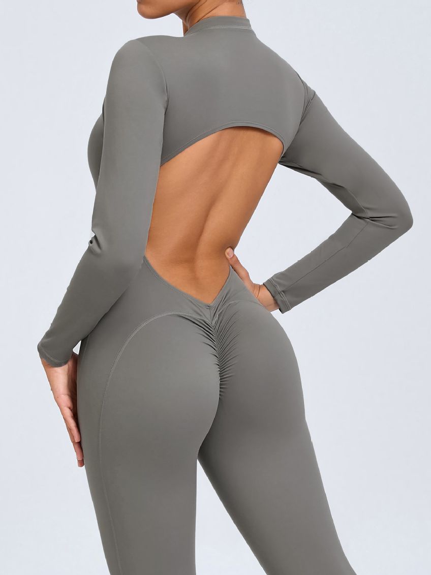 Backless Zipper Hollow Out Scrunch Bum Jumpsuit