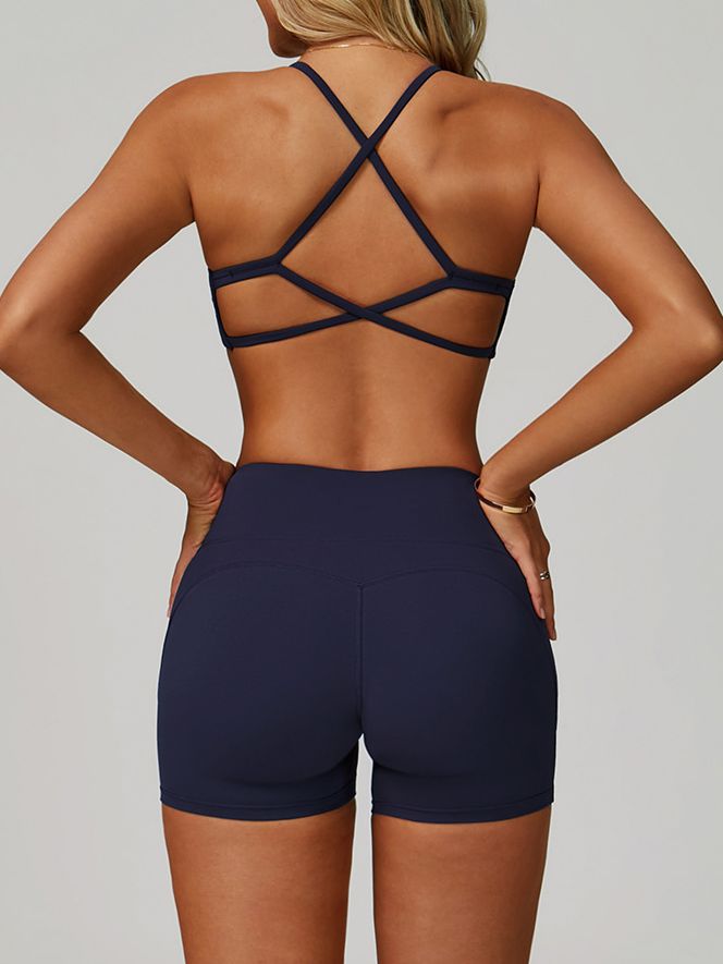 Cross Back V-neck with Chest Pads Quick Dry Push Up Design Short Tracksuit