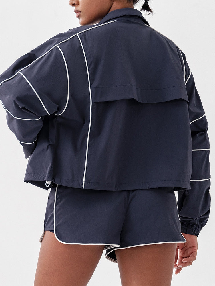 Contrast Color Zipper Pocket Casual Loose Quick Dry Jackets