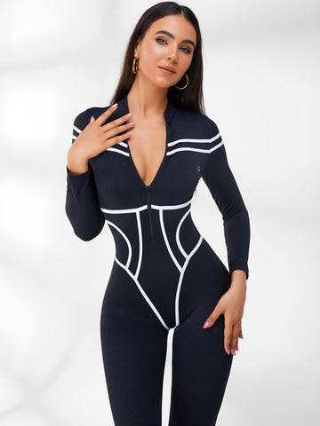 Trendy Zipper Stripes Jumpsuit