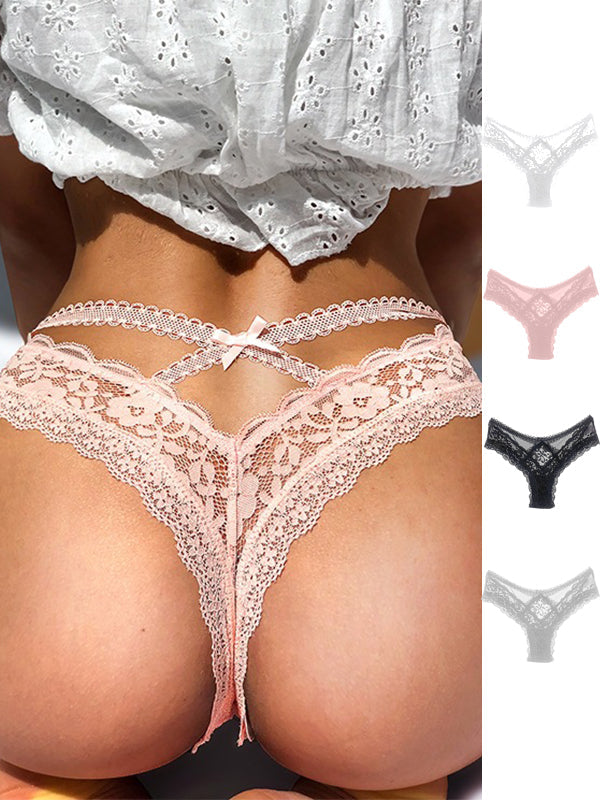 Bow-knot Lace Mesh Cross Back Panties