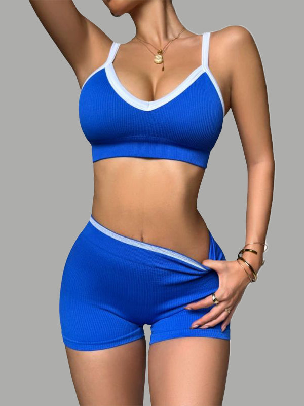 Contrast Color Stripe with Chest Pads Gather Shockproof Short Tracksuit