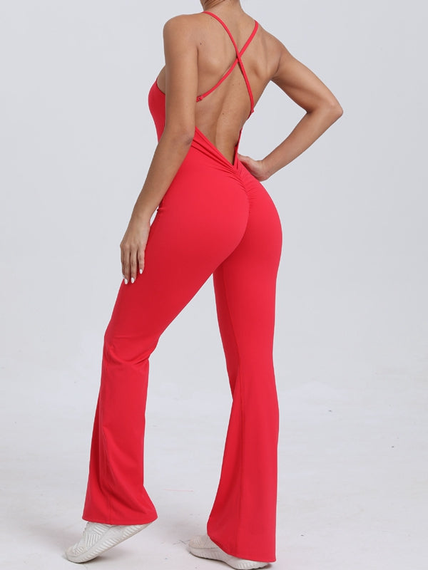 Cross Back Flare Booty Jumpsuit