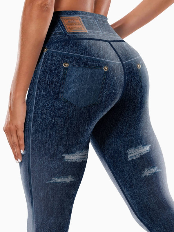 Faux Denim Pocket Leggings
