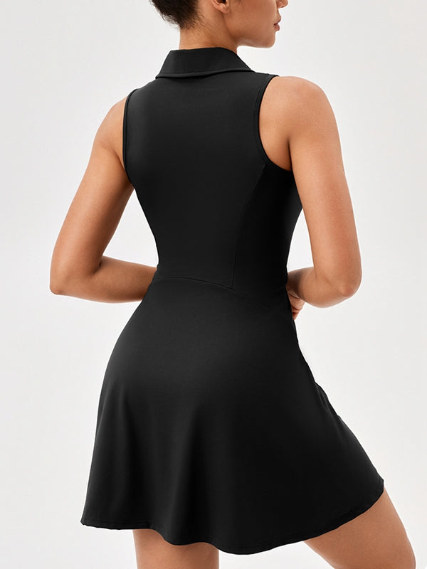Lapel Collar Zipper Short Dress