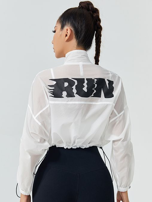 Anti-UV Drawstring Zipper Pocket Quick-dry Cropped Jackets