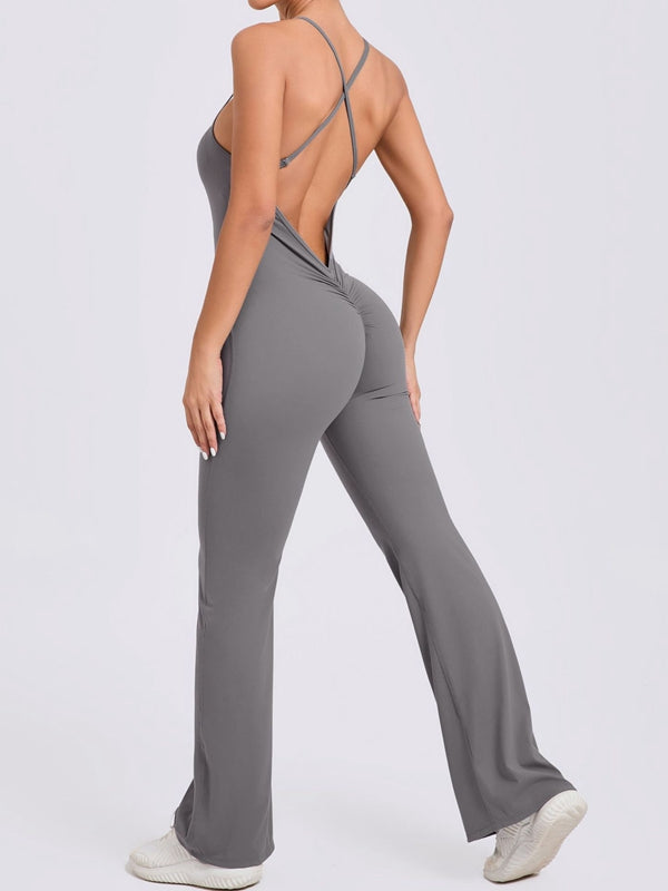 Cross Back Flare Booty Jumpsuit