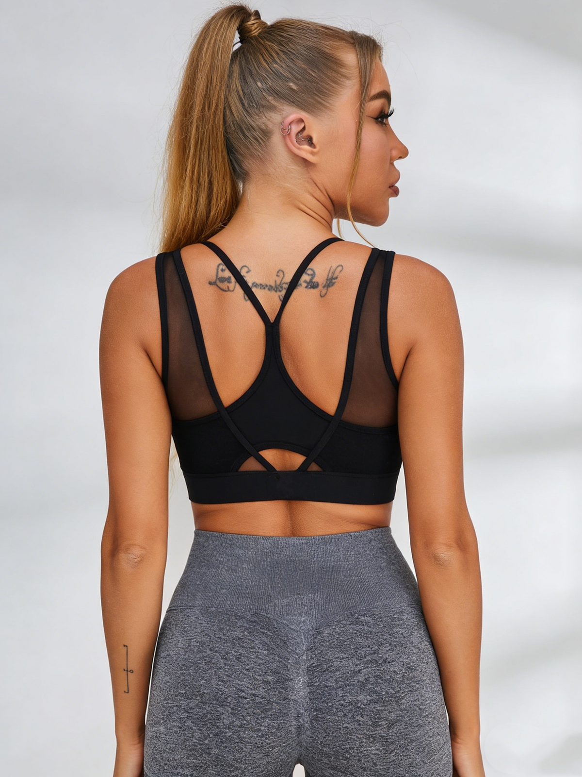 High-waist Skinny Stretch Mesh Stitching Fitness Sportswear