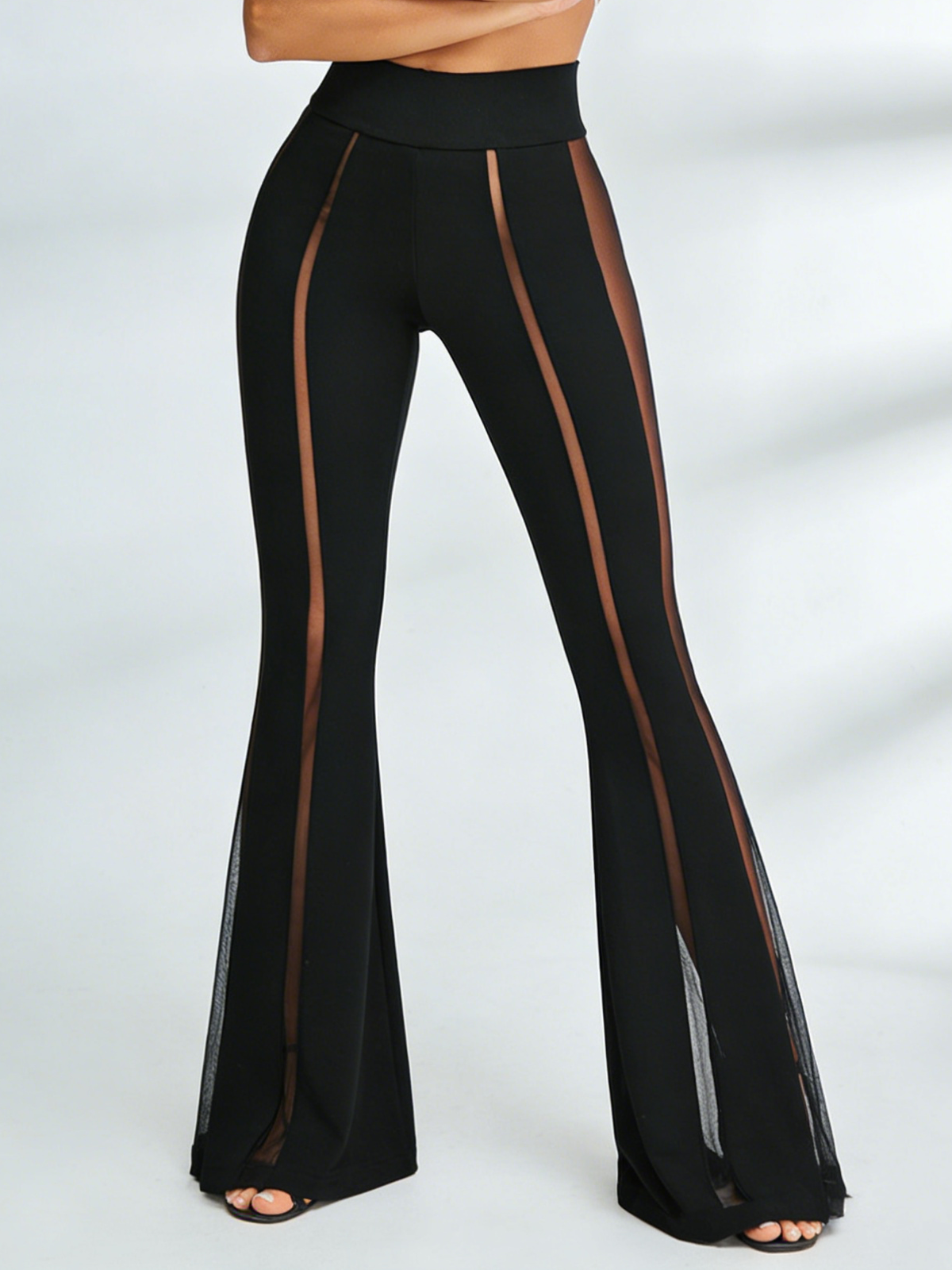 Faux Leather Mesh Stripes Leggings