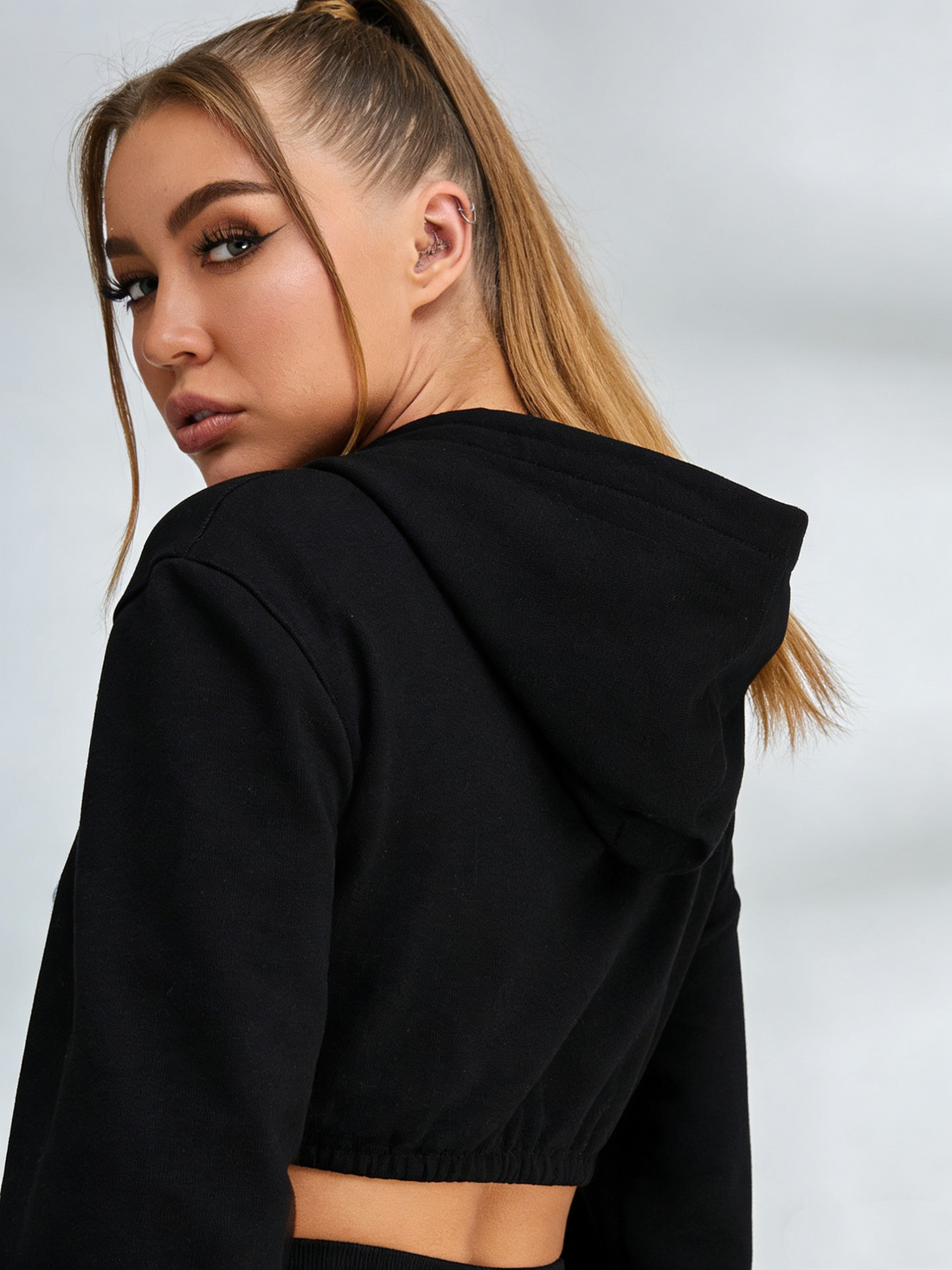 Contrast Color Denim Zipper Hoodie