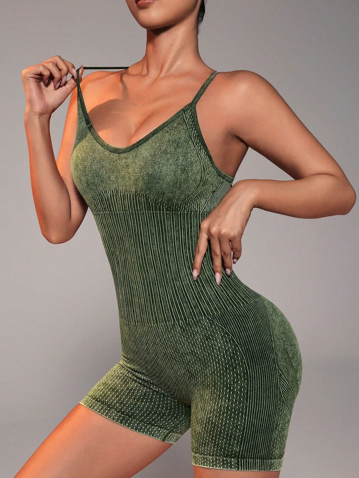 Denim Cross Back Hollow Out Frosted Nude Sensation Backless Romper
