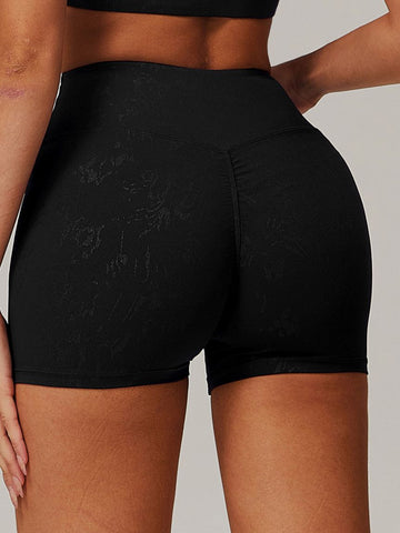 High-rise Hot Stamping Print Quick Dry Scrunch Bum Booty Shorts