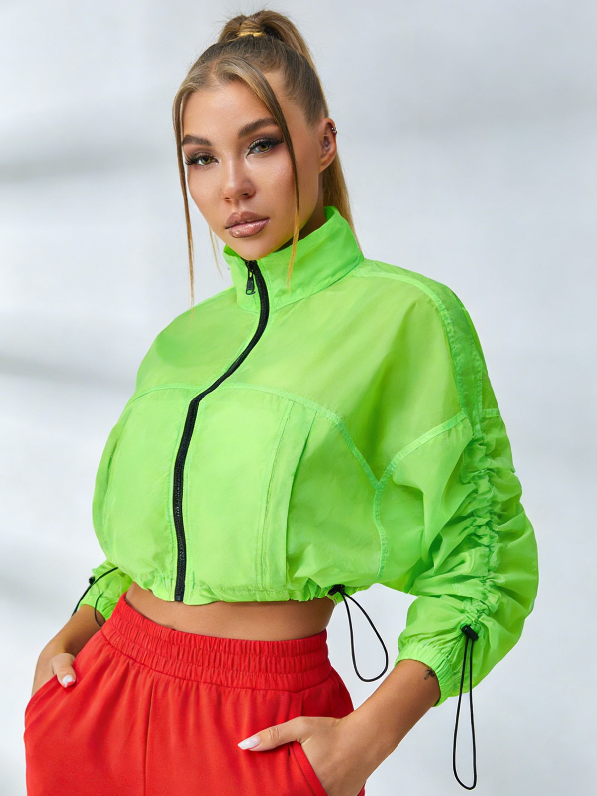 Anti-UV Drawstring Zipper Pocket Quick-dry Cropped Jackets