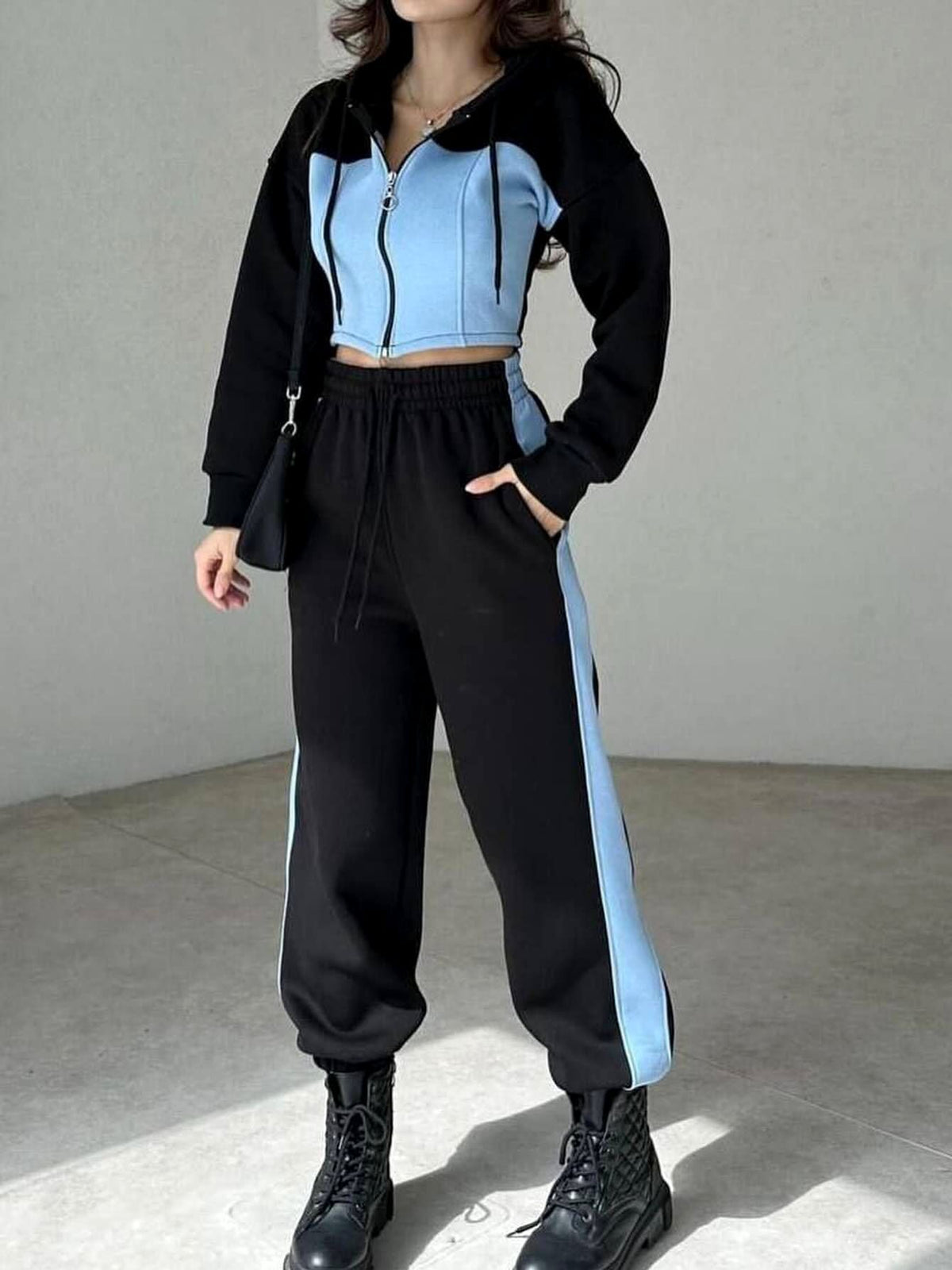 Contrast Color Pocket Casual Tracksuit