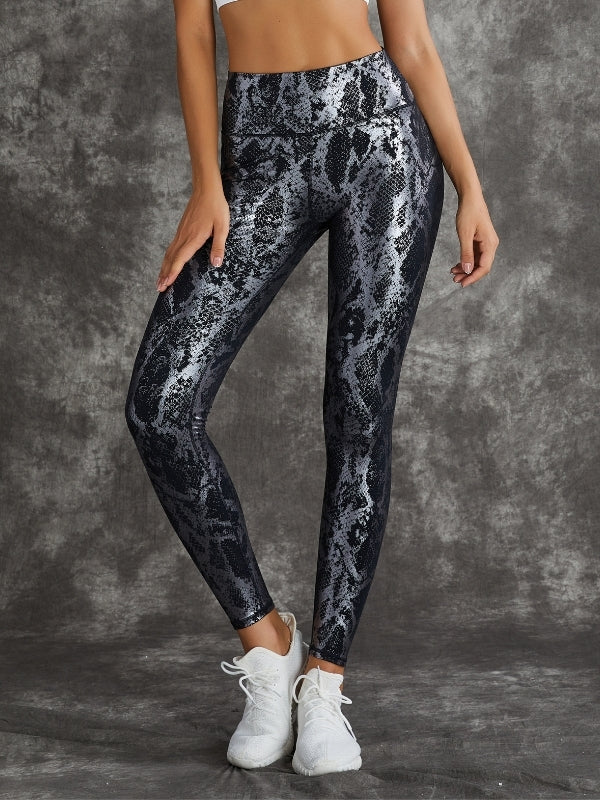 High Waist Bronzed Snakeskin Leggings