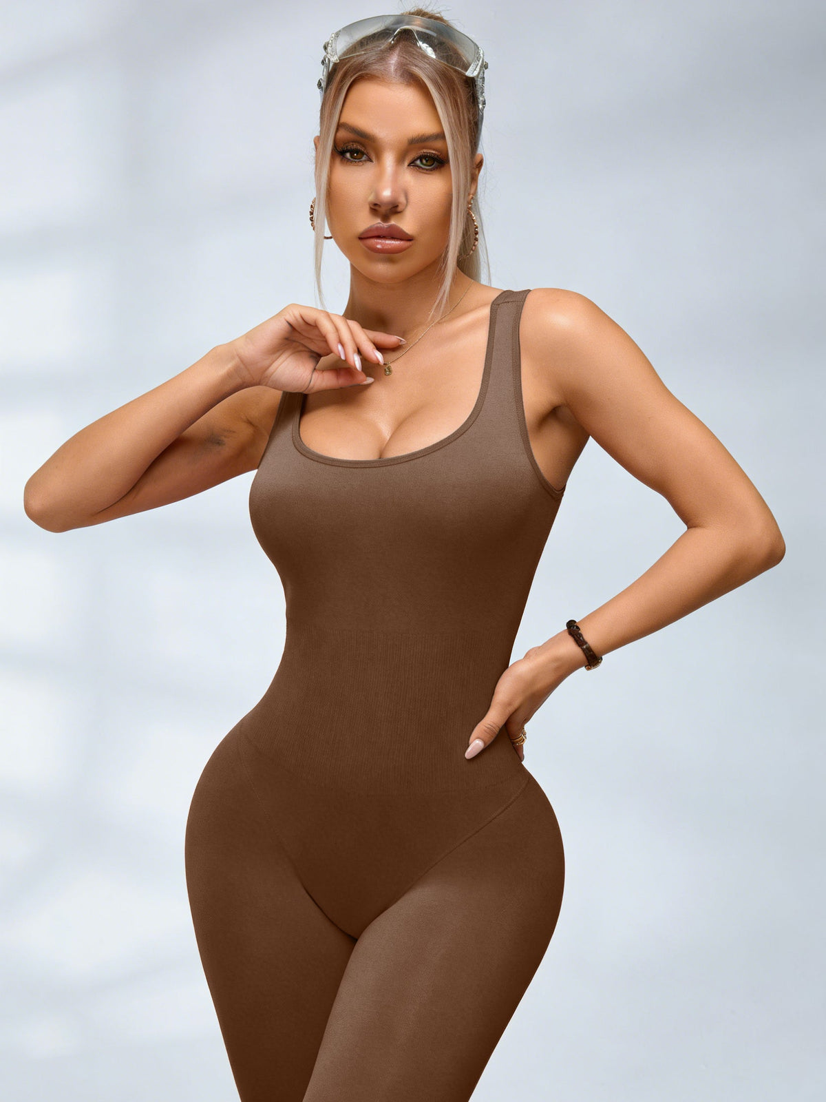 Deep V Back Ribbed Jumpsuit