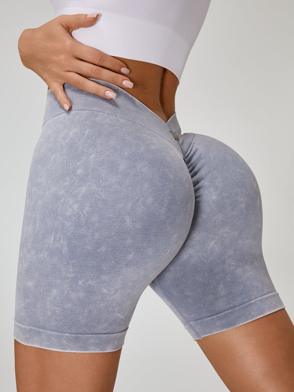 Deep V Back Faux Denim Scrunch Bum Ribbed Zipper Short Tacksuit