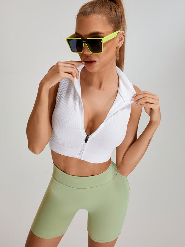 Deep V Back Pocket Scrunch Bum Zipper Short Tracksuit