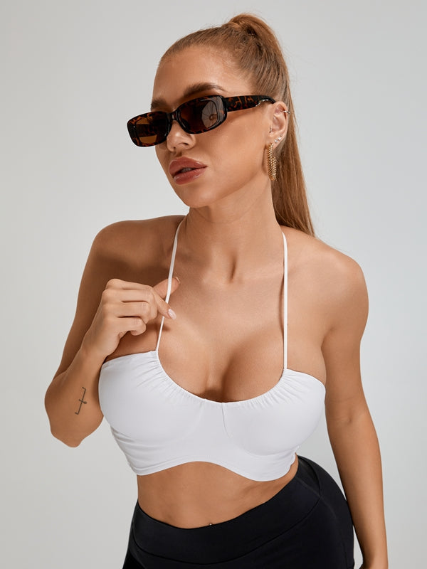 Halter Folds Pleated Backless Sports Bras