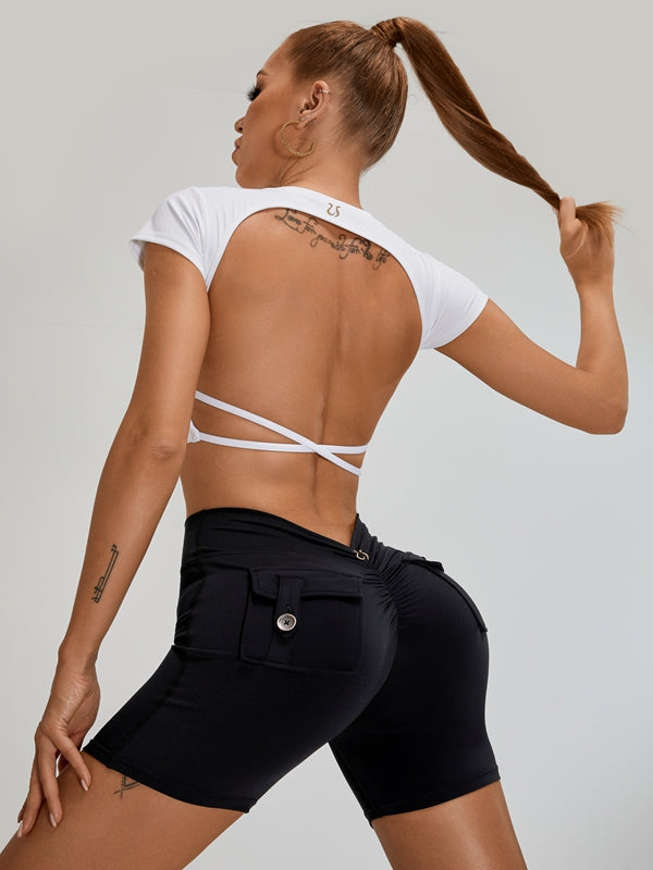 Deep V Back Pocket Scrunch Bum Booty Shorts