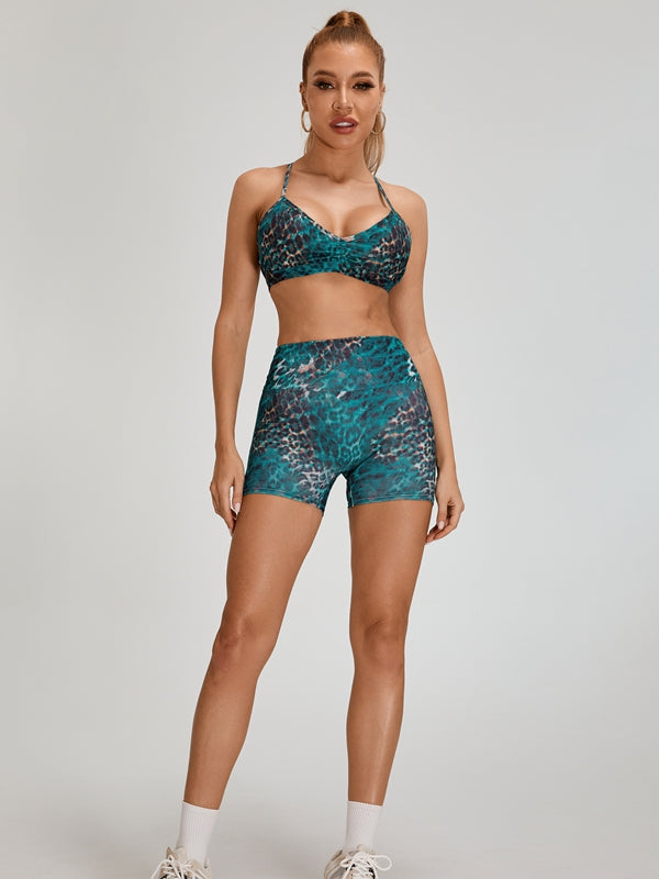 Leopard Print Cross Back Sports Bras