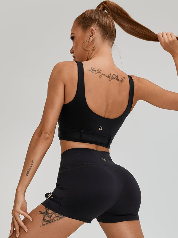 Button Backless V-shape Waist Cargo Style Short Tracksuit