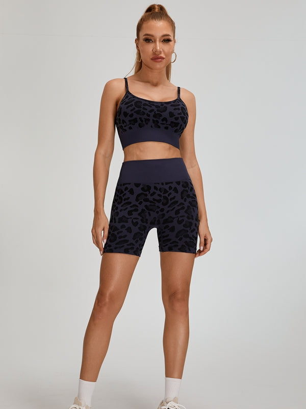 Leopard Print Big U Collar Short Tracksuits